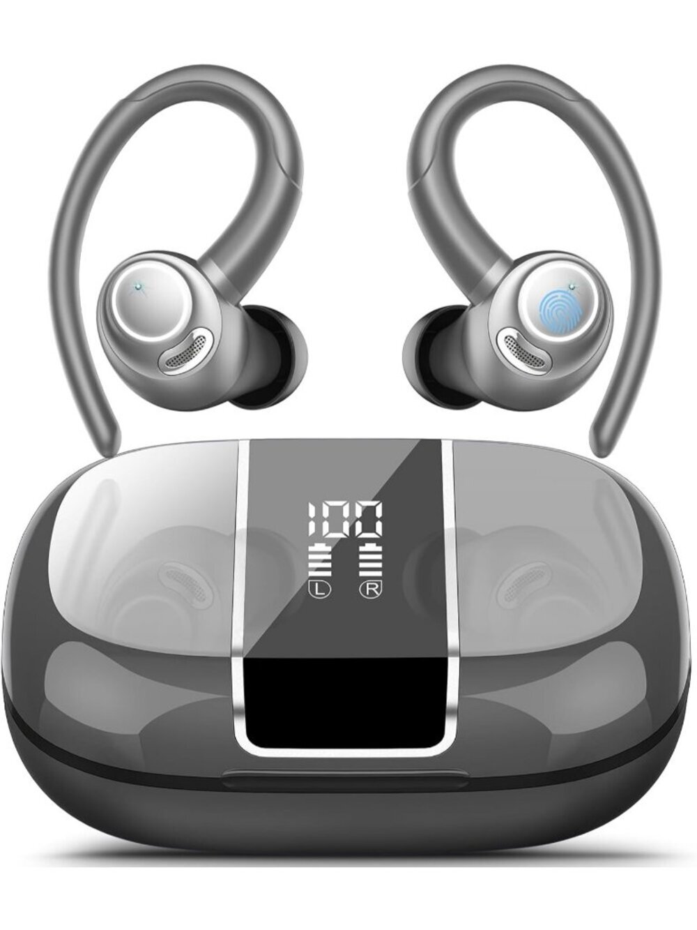 Wireless 48H Grey Earbuds Stereo Deep Bass Bluetooth 5.3 ENC Mic LED Display